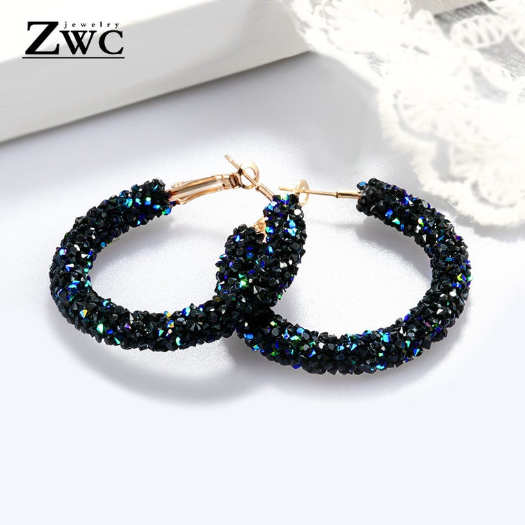 ZWC Vintage Korean Big Earrings for Women Female Fashion Gold Cubic zirconia Drop Dangle Earring Geometric earings Jewelry 2019