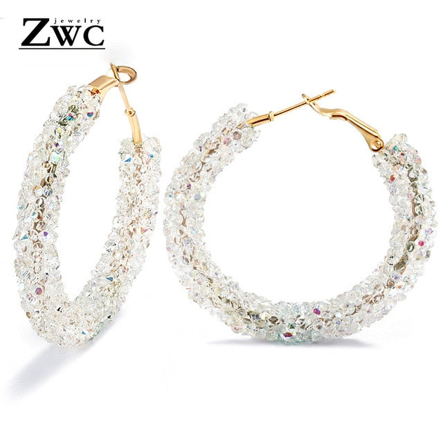 ZWC Vintage Korean Big Earrings for Women Female Fashion Gold Cubic zirconia Drop Dangle Earring Geometric earings Jewelry 2019