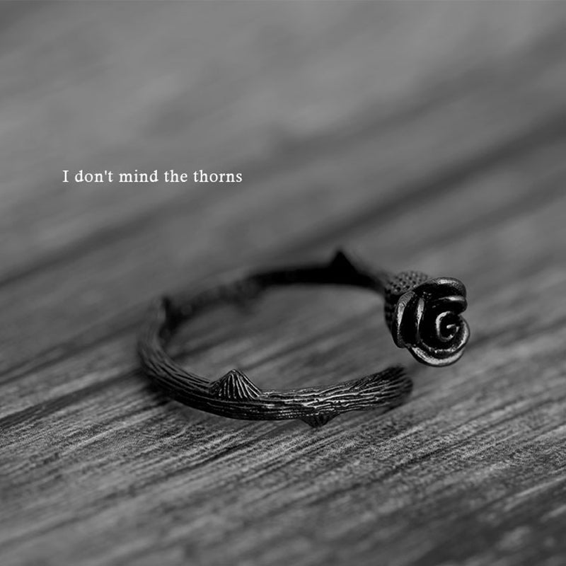 Novel Design Gun Black Plated Rose Flower Rings for Women Jewelry Adjustable Joint Ring Circle Womens Christmas Party Gift