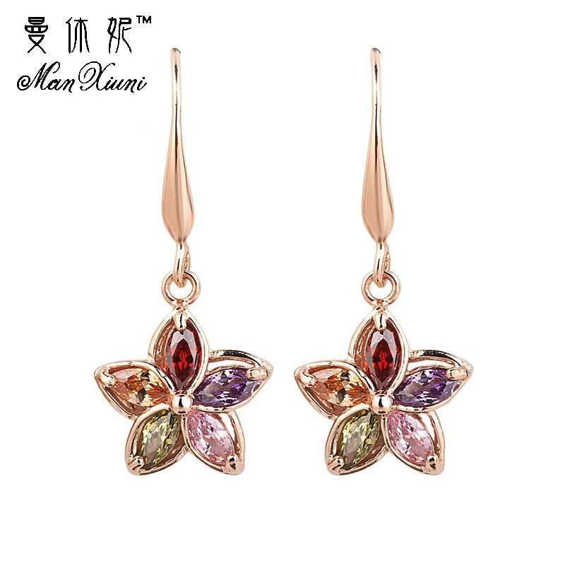 New Dangle Earrings Colorful Cubic zirconia Gold Colored Drop Earring Summer Style Jewelry Women Girls Wedding Party Gift