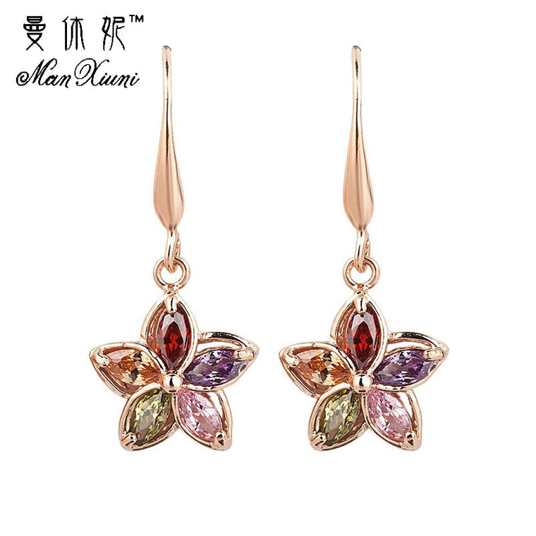 New Dangle Earrings Colorful Cubic zirconia Gold Colored Drop Earring Summer Style Jewelry Women Girls Wedding Party Gift