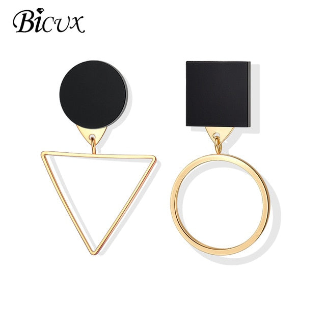 BICUX New Fashion Round Dangle Drop Korean Earrings For Women Geometric Round Heart Gold Earring Wedding Jewelry