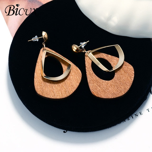 BICUX New Fashion Round Dangle Drop Korean Earrings For Women Geometric Round Heart Gold Earring Wedding Jewelry