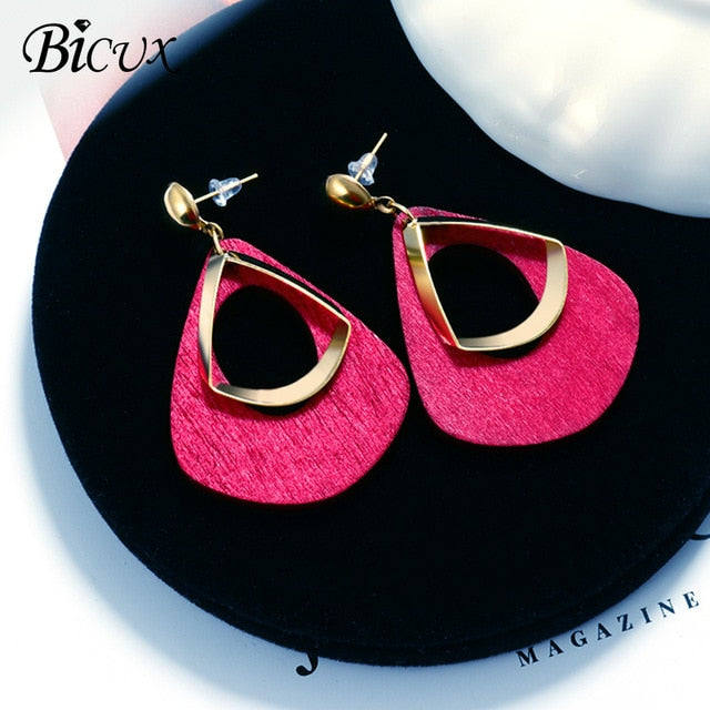 BICUX New Fashion Round Dangle Drop Korean Earrings For Women Geometric Round Heart Gold Earring Wedding Jewelry