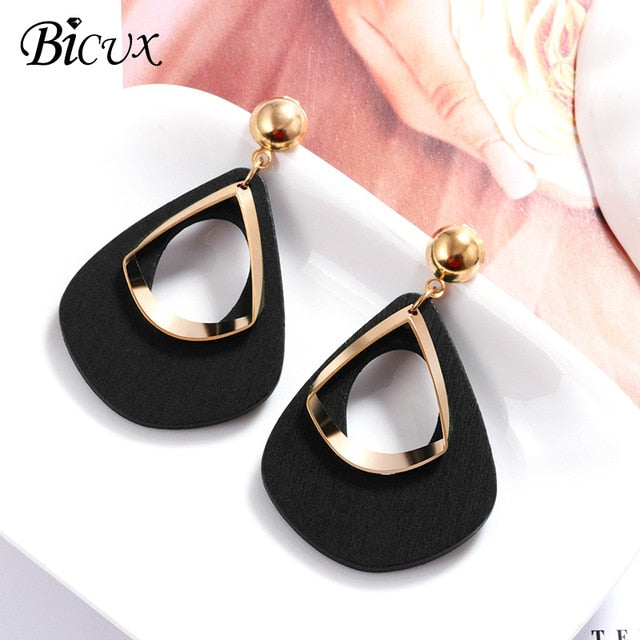 BICUX New Fashion Round Dangle Drop Korean Earrings For Women Geometric Round Heart Gold Earring Wedding Jewelry