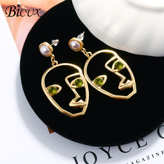 BICUX New Fashion Round Dangle Drop Korean Earrings For Women Geometric Round Heart Gold Earring Wedding Jewelry