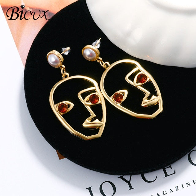 BICUX New Fashion Round Dangle Drop Korean Earrings For Women Geometric Round Heart Gold Earring Wedding Jewelry
