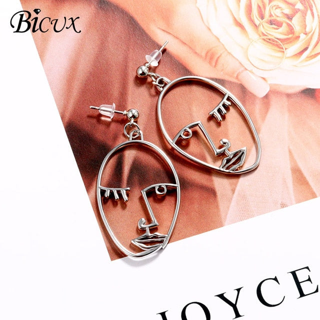 BICUX New Fashion Round Dangle Drop Korean Earrings For Women Geometric Round Heart Gold Earring Wedding Jewelry