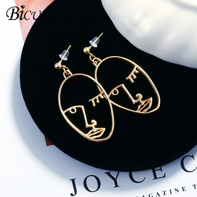 BICUX New Fashion Round Dangle Drop Korean Earrings For Women Geometric Round Heart Gold Earring Wedding Jewelry
