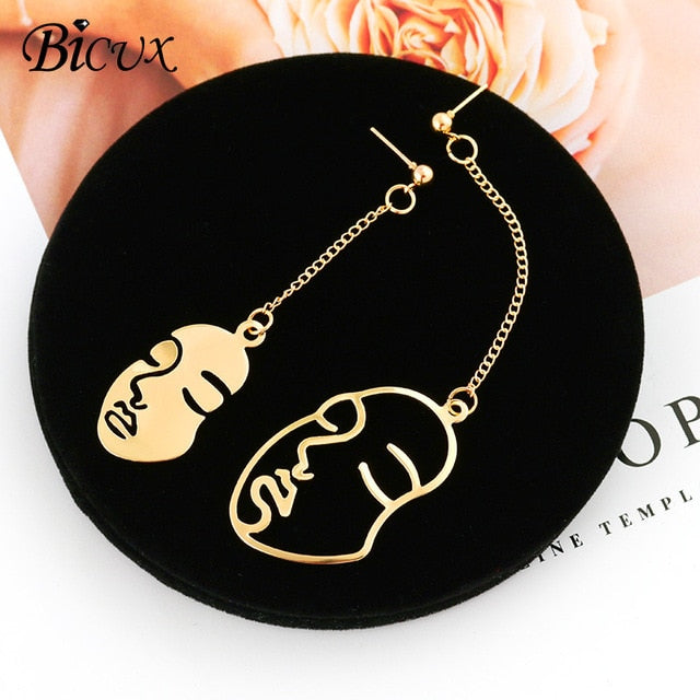 BICUX New Fashion Round Dangle Drop Korean Earrings For Women Geometric Round Heart Gold Earring Wedding Jewelry