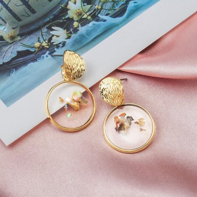 BICUX New Fashion Round Dangle Drop Korean Earrings For Women Geometric Round Heart Gold Earring Wedding Jewelry