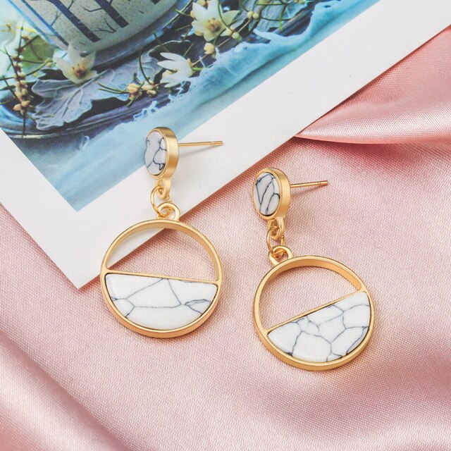 BICUX New Fashion Round Dangle Drop Korean Earrings For Women Geometric Round Heart Gold Earring Wedding Jewelry