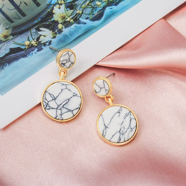 BICUX New Fashion Round Dangle Drop Korean Earrings For Women Geometric Round Heart Gold Earring Wedding Jewelry