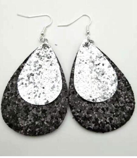 AKOLION Women's Faux Leather Floral Print Teardrop Dangle Pierced Earrings