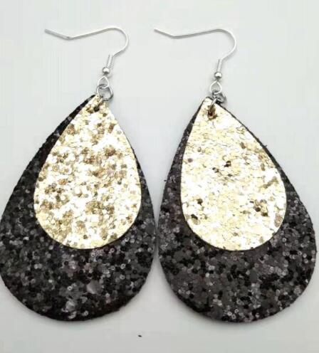 AKOLION Women's Faux Leather Floral Print Teardrop Dangle Pierced Earrings