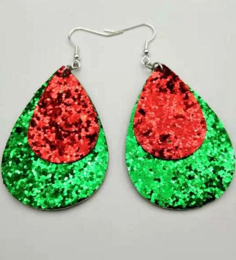 AKOLION Women's Faux Leather Floral Print Teardrop Dangle Pierced Earrings
