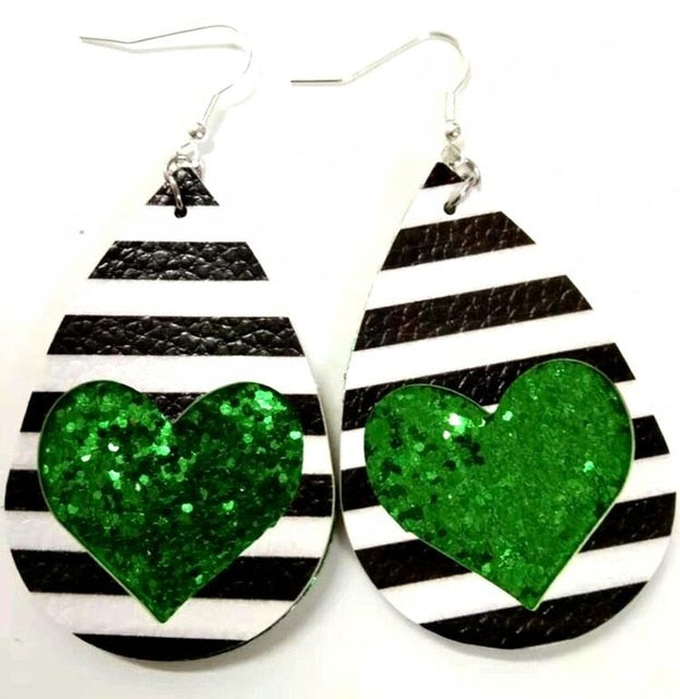 AKOLION Women's Faux Leather Floral Print Teardrop Dangle Pierced Earrings