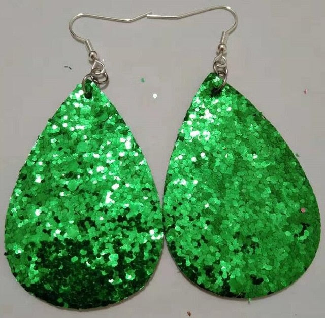 AKOLION Women's Faux Leather Floral Print Teardrop Dangle Pierced Earrings