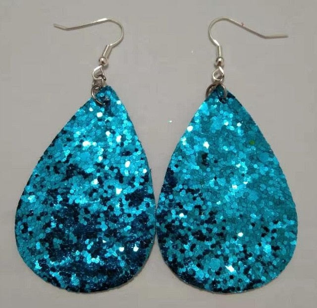 AKOLION Women's Faux Leather Floral Print Teardrop Dangle Pierced Earrings