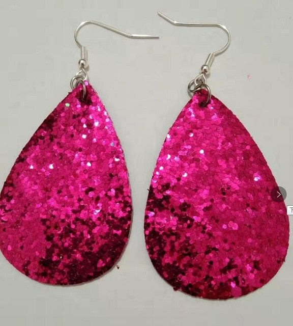 AKOLION Women's Faux Leather Floral Print Teardrop Dangle Pierced Earrings