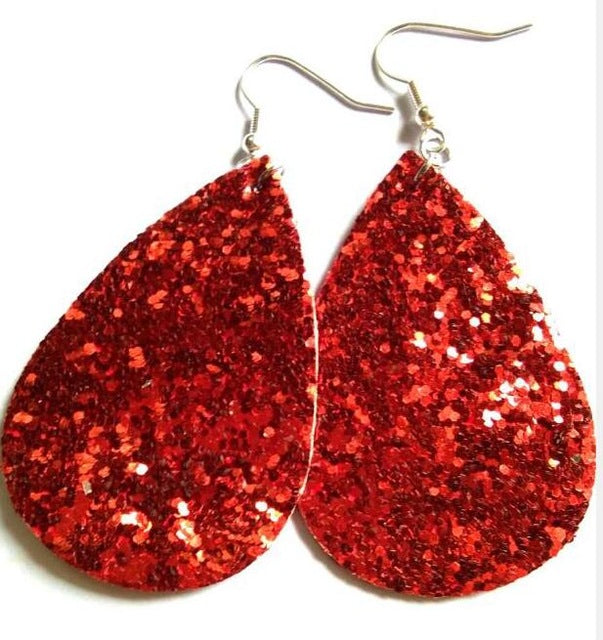AKOLION Women's Faux Leather Floral Print Teardrop Dangle Pierced Earrings