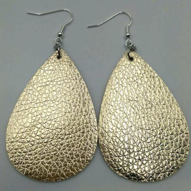 AKOLION Women's Faux Leather Floral Print Teardrop Dangle Pierced Earrings