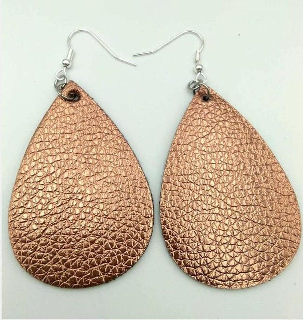 AKOLION Women's Faux Leather Floral Print Teardrop Dangle Pierced Earrings