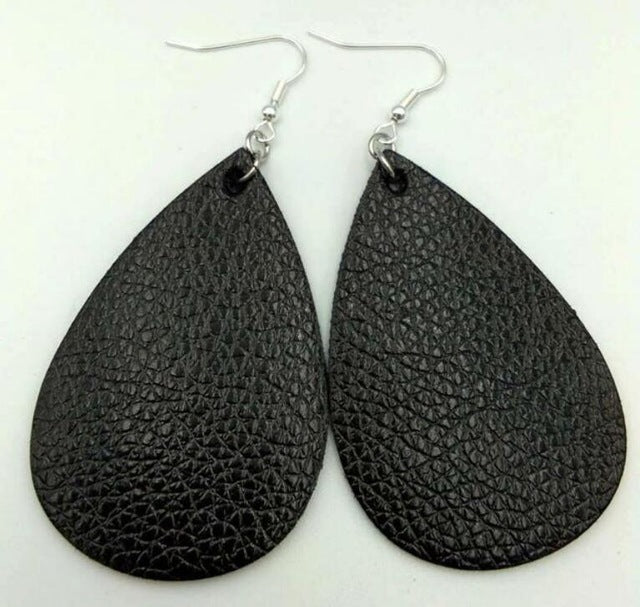 AKOLION Women's Faux Leather Floral Print Teardrop Dangle Pierced Earrings