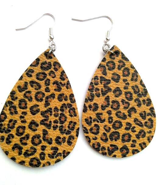 AKOLION Women's Faux Leather Floral Print Teardrop Dangle Pierced Earrings