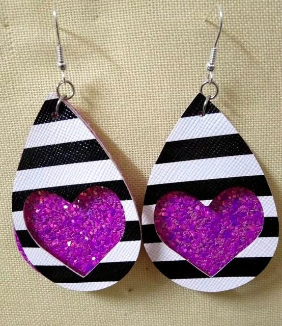 AKOLION Women's Faux Leather Floral Print Teardrop Dangle Pierced Earrings