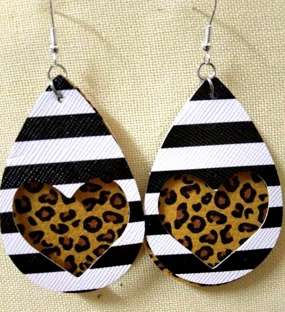AKOLION Women's Faux Leather Floral Print Teardrop Dangle Pierced Earrings