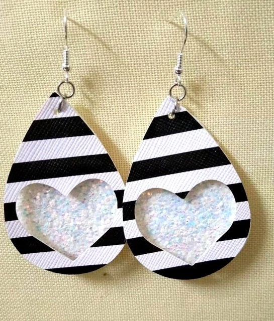 AKOLION Women's Faux Leather Floral Print Teardrop Dangle Pierced Earrings