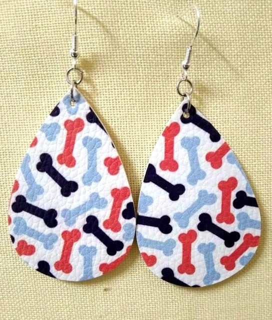 AKOLION Women's Faux Leather Floral Print Teardrop Dangle Pierced Earrings