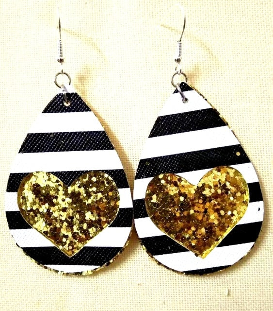 AKOLION Women's Faux Leather Floral Print Teardrop Dangle Pierced Earrings
