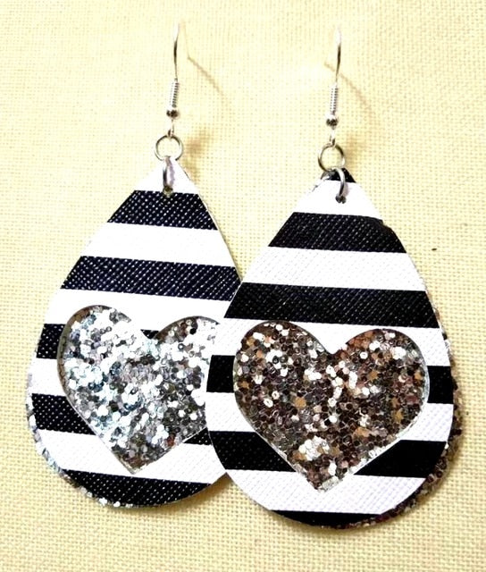 AKOLION Women's Faux Leather Floral Print Teardrop Dangle Pierced Earrings