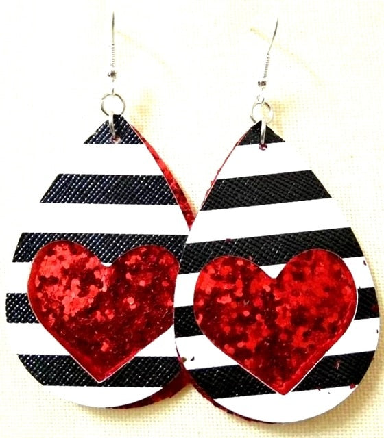 AKOLION Women's Faux Leather Floral Print Teardrop Dangle Pierced Earrings