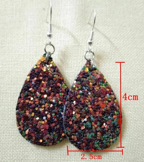 AKOLION Women's Faux Leather Floral Print Teardrop Dangle Pierced Earrings