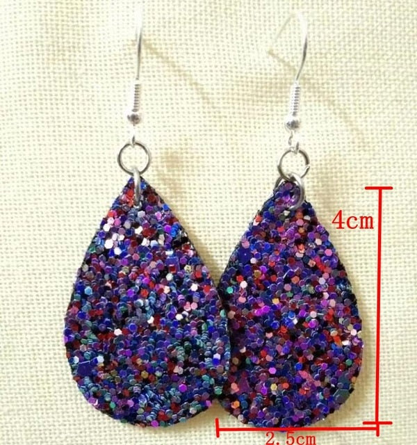 AKOLION Women's Faux Leather Floral Print Teardrop Dangle Pierced Earrings