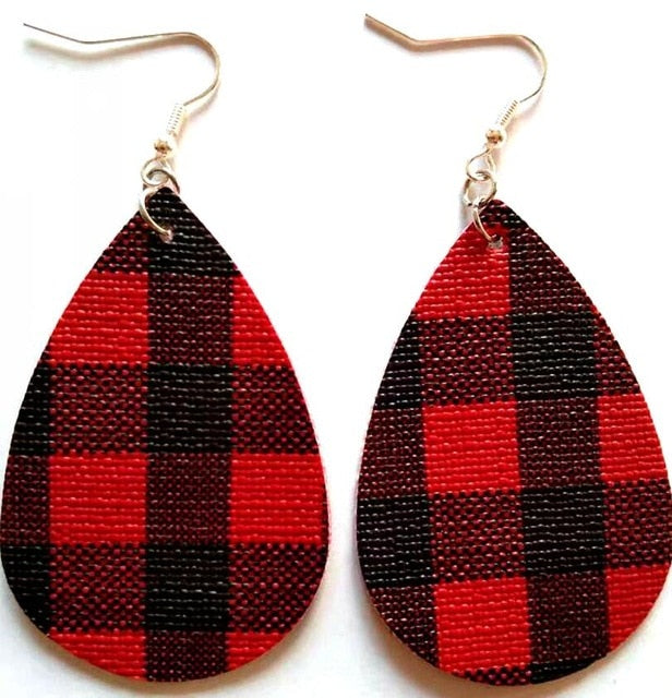 AKOLION Women's Faux Leather Floral Print Teardrop Dangle Pierced Earrings