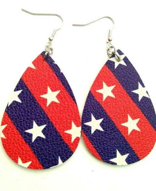 AKOLION Women's Faux Leather Floral Print Teardrop Dangle Pierced Earrings