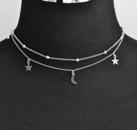 New fashion jewelry 2 layer star moon choker necklace nice gift for women girl (order 3 pieces have 15% off) N2076