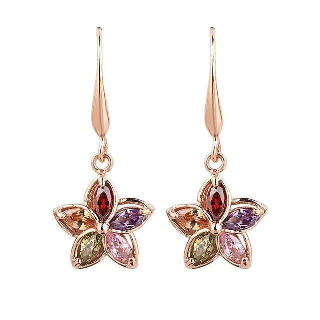 New Dangle Earrings Colorful Cubic zirconia Gold Colored Drop Earring Summer Style Jewelry Women Girls Wedding Party Gift