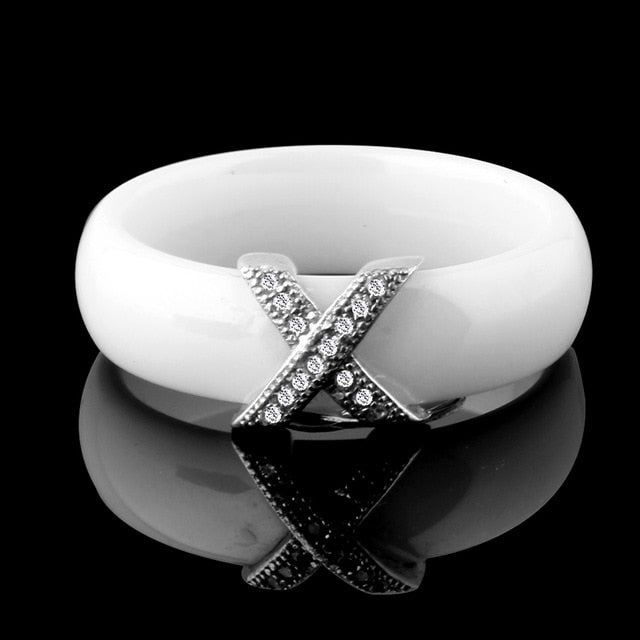 Fashion Jewelry Women Ring With AAA Crystal 6/8 mm X Cross Ceramic Rings For Women Men Plus Big Size 10 11 12 Wedding Ring Gift