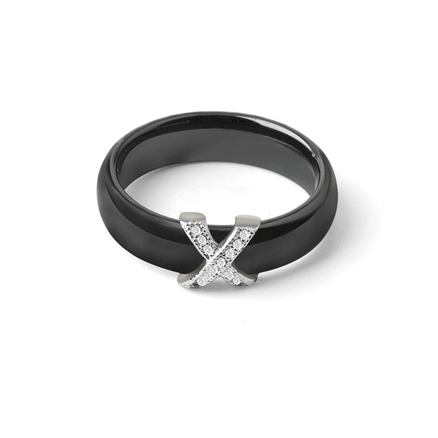 Fashion Jewelry Women Ring With AAA Crystal 6/8 mm X Cross Ceramic Rings For Women Men Plus Big Size 10 11 12 Wedding Ring Gift