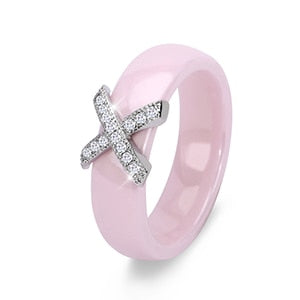 Fashion Jewelry Women Ring With AAA Crystal 6/8 mm X Cross Ceramic Rings For Women Men Plus Big Size 10 11 12 Wedding Ring Gift