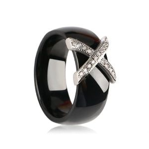 Fashion Jewelry Women Ring With AAA Crystal 6/8 mm X Cross Ceramic Rings For Women Men Plus Big Size 10 11 12 Wedding Ring Gift
