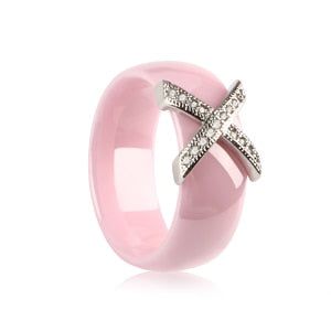 Fashion Jewelry Women Ring With AAA Crystal 6/8 mm X Cross Ceramic Rings For Women Men Plus Big Size 10 11 12 Wedding Ring Gift