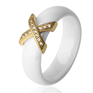 Fashion Jewelry Women Ring With AAA Crystal 6/8 mm X Cross Ceramic Rings For Women Men Plus Big Size 10 11 12 Wedding Ring Gift