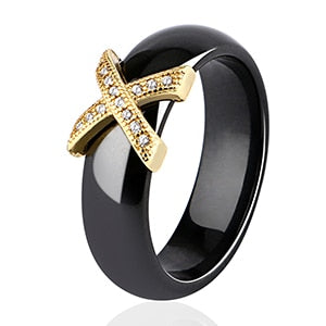 Fashion Jewelry Women Ring With AAA Crystal 6/8 mm X Cross Ceramic Rings For Women Men Plus Big Size 10 11 12 Wedding Ring Gift