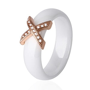 Fashion Jewelry Women Ring With AAA Crystal 6/8 mm X Cross Ceramic Rings For Women Men Plus Big Size 10 11 12 Wedding Ring Gift